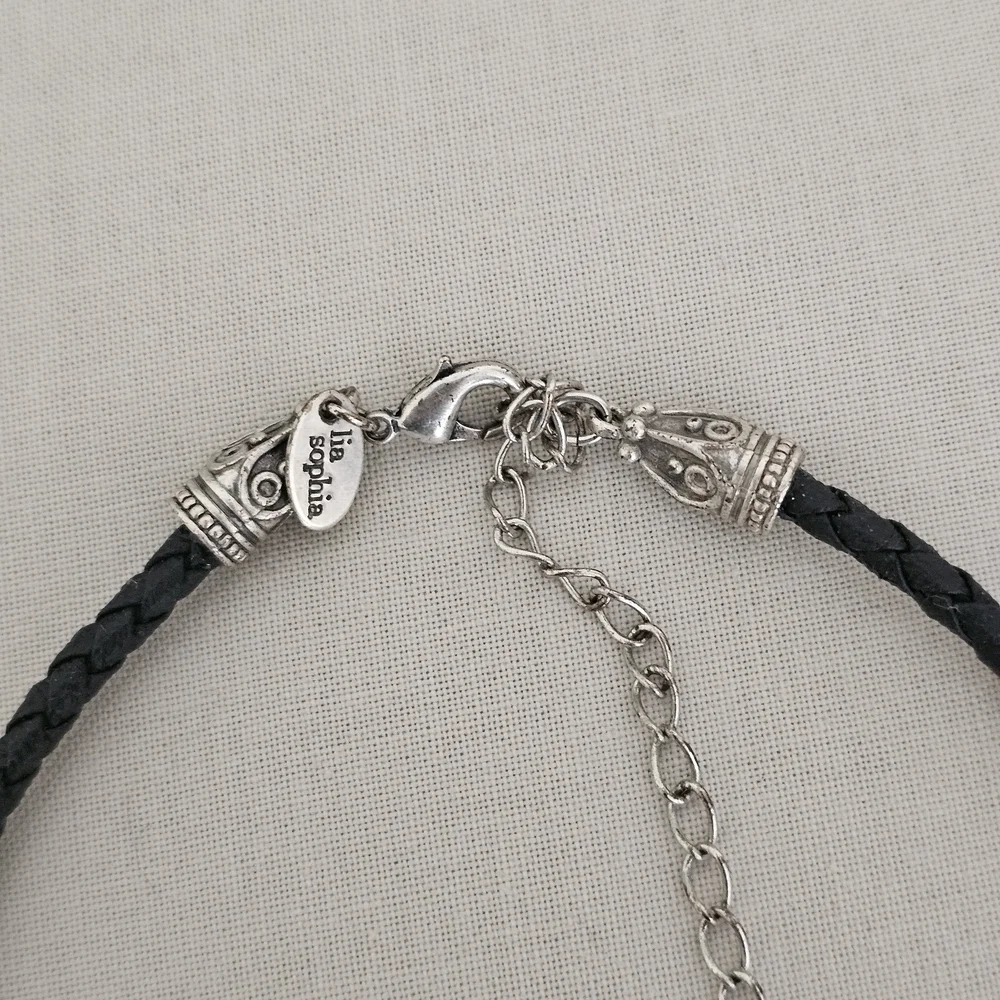 Lia Sophia Silver Medallion Necklace on Black Cord